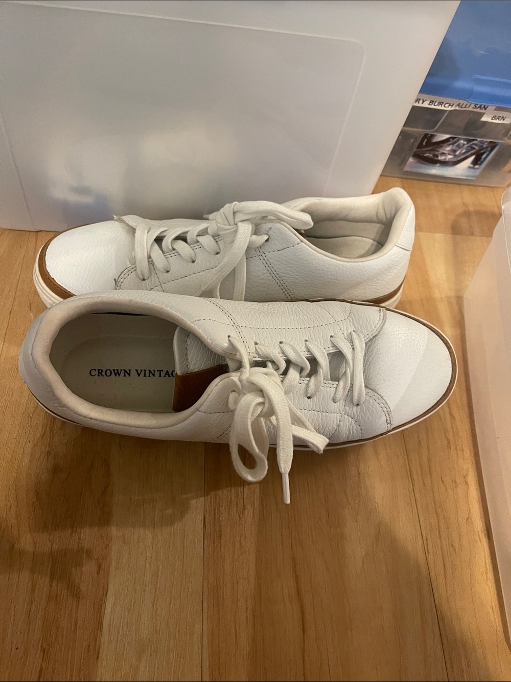 Crown Vintage White Leather Sneakers with Tan Accent